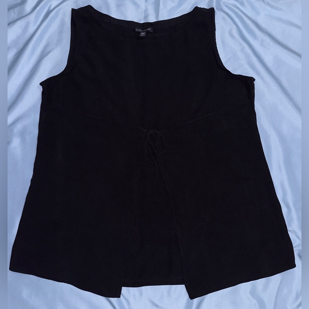 Eileen Fisher silk top with waist tie, size large.
